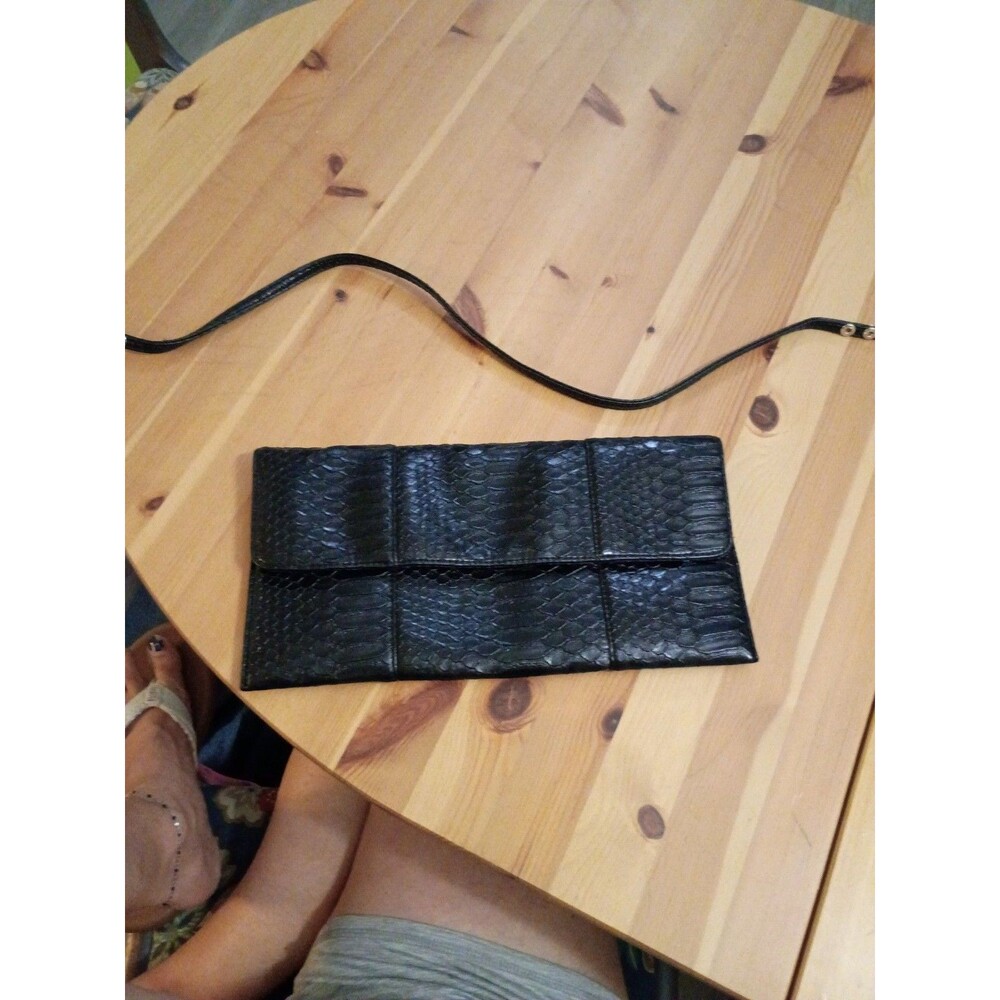 Jessica McClintock Black Faux Snakeskin Clutch Purse with Strap